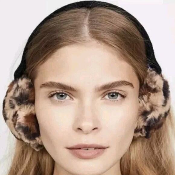 Hat Attack NWT Leopard Black Faux Fur Cozy Luxe Winter Earmuffs One Size - Picture 2 of 10